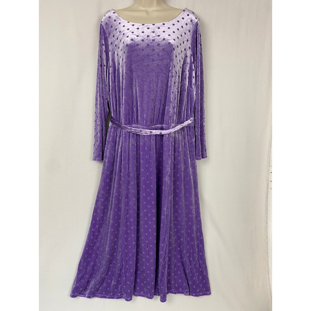 Torrid Midi Dress 3 Purple Polka Dot Crushed Velvet Long Slv Pocket Whimical 3X